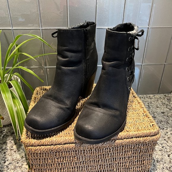 RAMPAGE Ankle Boot Sz 9 1/2M Zip Up w/Faux Side Laces Black 3" Heel - Picture 5 of 12